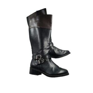 Toetos Jordan Riding Boots Womens Size 7.5 W Brown Black Tall Riding Side Zip